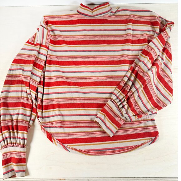 Free People Steph Crop Coral Red Multi Striped Long Sleeve Fleece L‎ Sweater - Picture 7 of 7